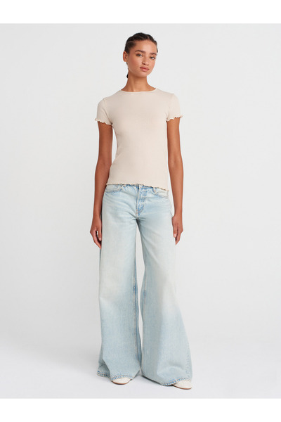 Dilvin 31935 Μπλουζάκι με κοντό μανίκι-Μπεζ