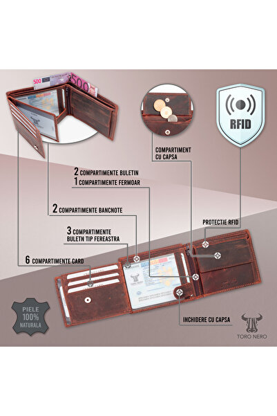 TORO NERO Men's wallet made of brown genuine leather, zodiac sign Gemini