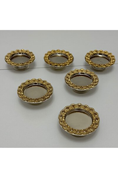 SEVA ÇELİK Silver Coated 6 Pieces Gold Patterned Frame Lucky Cup Coffee so Makaronluk