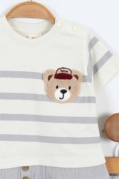 MBK GARDEN Baby Boy Summer Bottom Top Set Muslin Shorts Teddy Bear Embroidered
