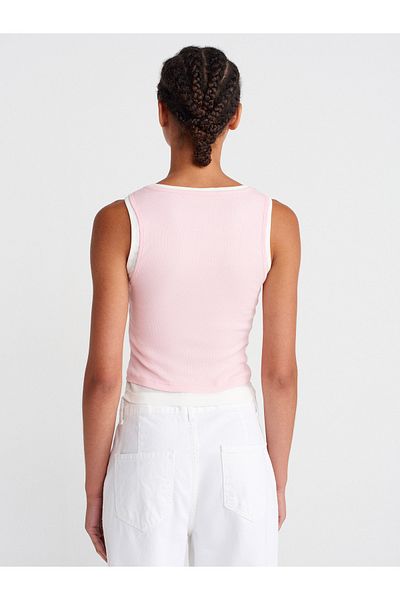 Dilvin 21102 Double Layer Buttoned Top-Powder Pink