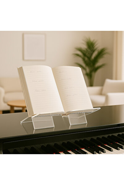 BUBİSTUDİOS Büyük Boy Şeffaf Akrilik Nota Kitap Standı | 35x33 cm Pleksi Masaüstü Kitaplık Desteği