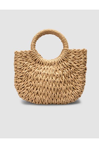Cabani Long Strap Round Handle Straw Tan Bag