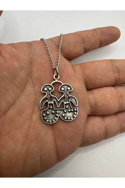 Herşey Nota Special Heart Figured Double Necklace for Lovers – Silver Color Zamak Unisex Love Themed Jewelry Set