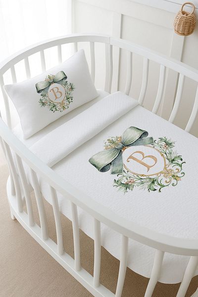 Tuğba Kuğu Pike Set - Green Royal Series - Letter B 80 X 120 cm