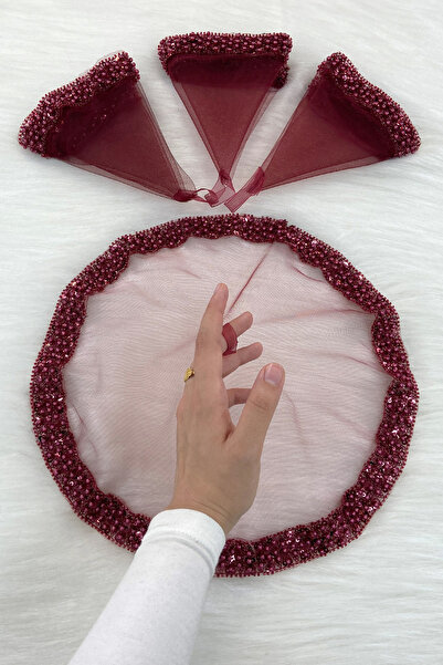 ZEYMERADE Bordo Gelin Damat Mendili, İnci, Pul Ve Cam Boncuk İşlemeli, Düğün ...