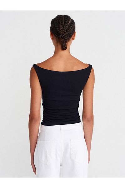 Dilvin 31862 Gathered Off-The-Shoulder Top-Black