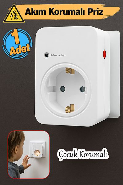 Badem10 Current & Surge Protected Single Socket Child Proof Plug with On/Off Button 720 Joule Ip20 3600 W Protection