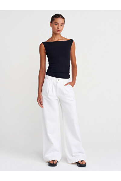 Dilvin 31862 Büzgülü Omuzları Açık Top-Siyah