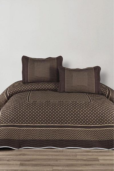 Çeyiz Diyarı Melina Printed Quilted Double Bedspread Brown