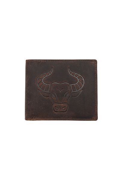 Toro Nero Men's wallet made of brown genuine leather, zodiac sign Taurus