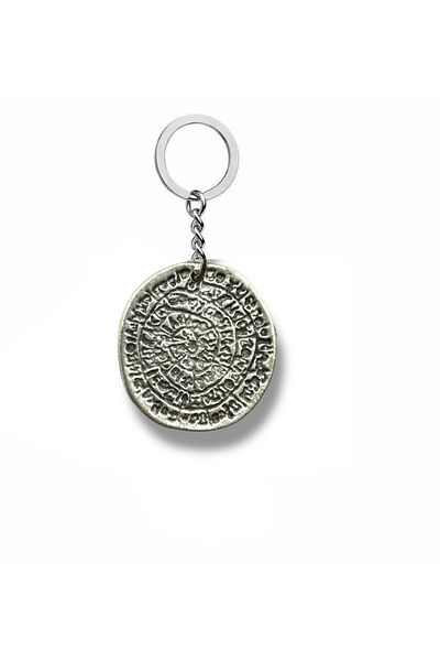 Herşey Nota Phaistos Disk Figured Keychain – Ancient Symbol Silver Color Metal Unisex Accessory