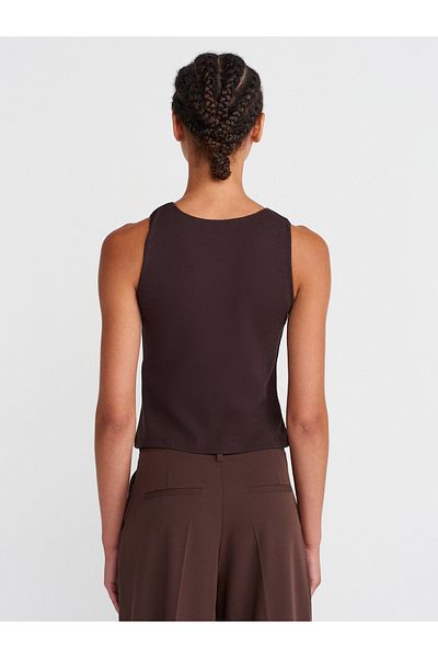 Dilvin 21129 Sleeveless Top-Dark Brown