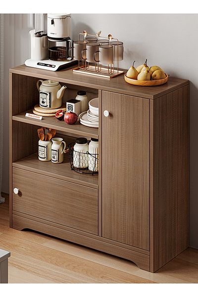 EqiEch 3-Tier Coffee Bar Cabinet with Drawer, Farmhouse Style Sideboard, 81x30x80CM