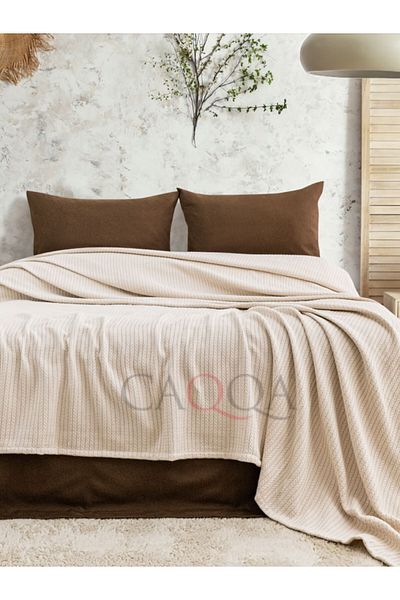 CAQQA Premium Knitted Pattern Ring Yarn 100% Cotton Pique Set |   Double Size with Elastic Sheet