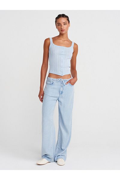 Dilvin 72010 Pantaloni casual din denim din țesătură Lyocell-Albastru