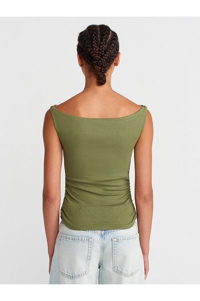 Dilvin 31862 Gathered Off-The-Shoulder Top-Open Khaki