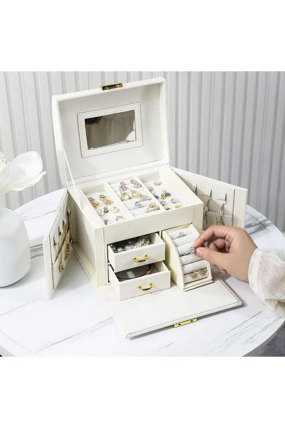 Lumely 3 Layer Portable Jewelry Organizer Box,Three-layer Design Double Drawers,With Lock,Waterproof