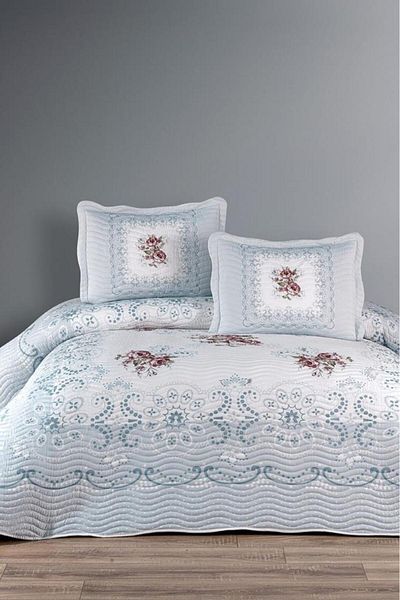 Çeyiz Diyarı Nerea Printed Quilted Double Bedspread Blue