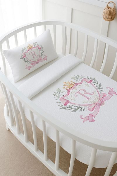 Tuğba Kuğu Pike Set - Pink Royal Series - Letter R 80 X 120 cm
