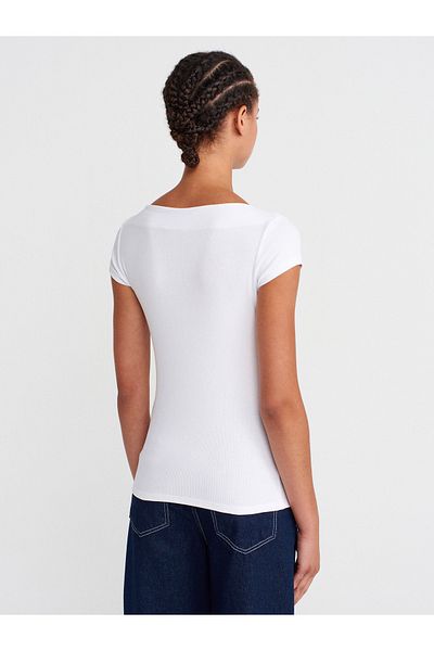 Dilvin 31855 Boat Neck T-Shirt-White
