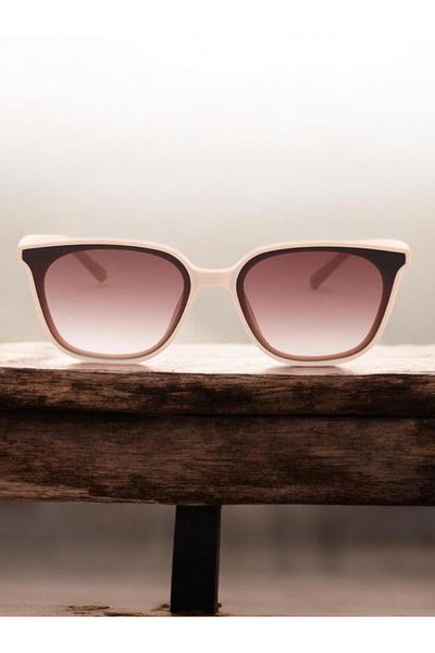 Merand Geometric Beige Bone Frame Brown Glass Women's Sunglasses