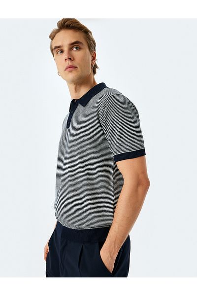 Koton Polo Neck Cotton Striped Short Sleeve Knitwear T-Shirt