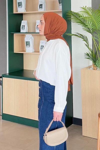 lamelif Pera Λινό Πουκάμισο Hijab Λευκό