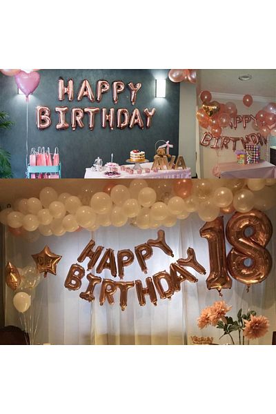 Tumao Birthday set with banner and 12 Tumao balloons, latex/foil, pink, 40 cm