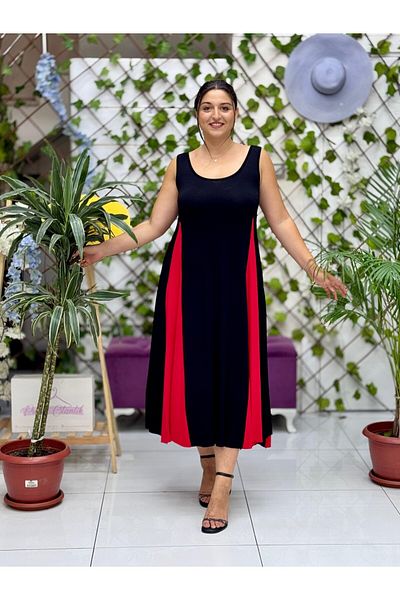 Punta Otantik Ms3122 Sleeveless Lapel Viscose Dress Black Red
