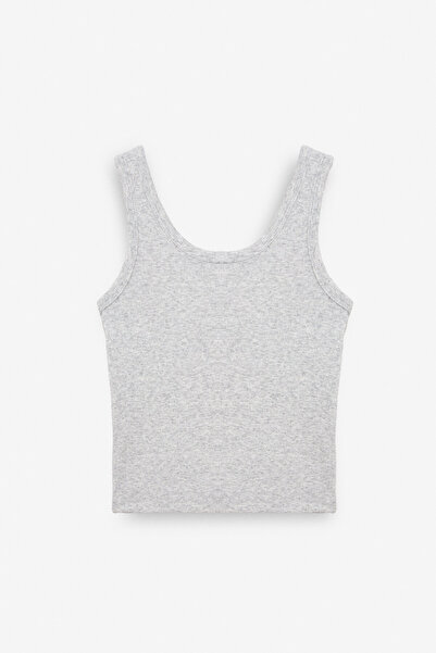 GRIMELANGE Mavsera Women's Thick Strap U Neck Button Crop Slim Grimelange Tank Top