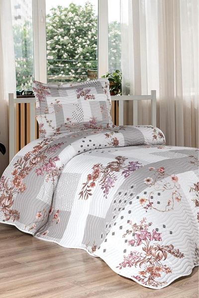 Çeyiz Diyarı Lucia Printed Quilted Single Bedspread Gray