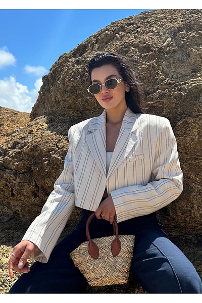 My Blog Stone Striped Crop Linen Jacket - 7252
