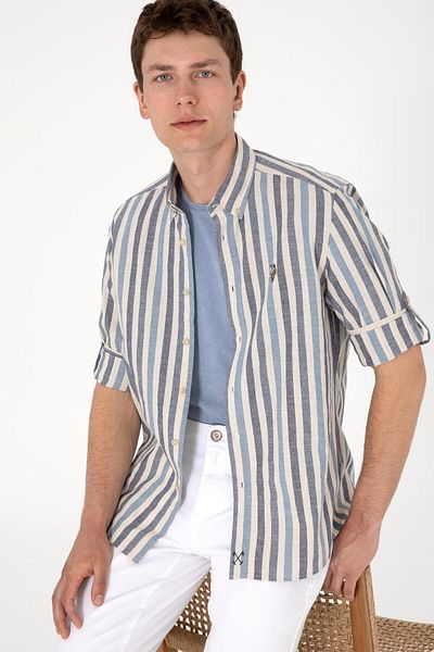 U.S. Polo Assn. Η.Π.Α. Polo Assn. Ανδρικό μακρυμάνικο πουκάμισο Indigo με κανονικό λινό 2103061