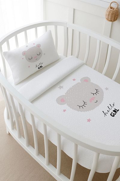 Tuğba Kuğu Pike Set - Pure Baby - Baby Girl Teddy Bear - 60 X 100 cm