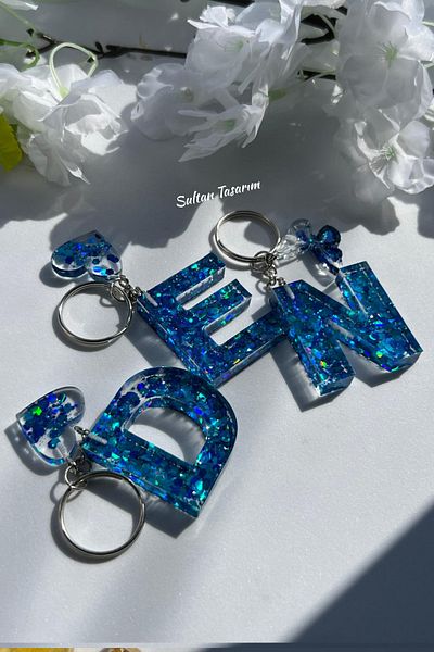 Sultan Tasarım Gold Foil Floral Glittery-Paillette Epoxy Letter - Number Keychains