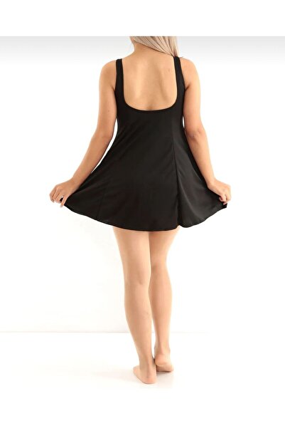 FAVORİST Dress Plain Black Covered Lined Slip and Swimsuit 2 Piece Set