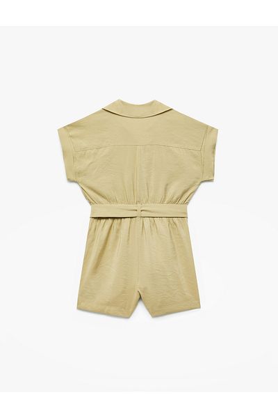 Koton Modal Short Jumpsuit with Short Sleeve Shirt Collar Pocket Belt