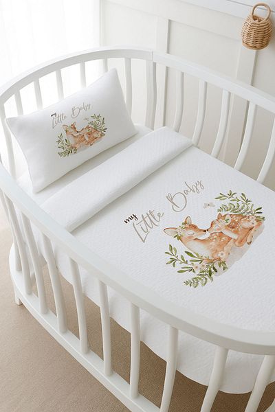 Tuğba Kuğu Pike Set - for Baby - Mom and Baby Deer - 80 X 120 cm
