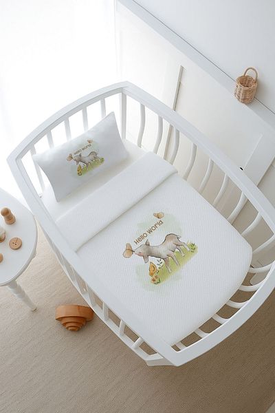 Tuğba Kuğu Pike Set - for Baby - Lamb with Butterfly - 60 X 100 cm