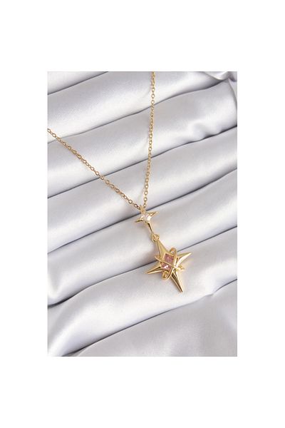 Skygo Gold Colored 316l Steel Zircon Stone Polar Star Model Women's Necklace - Tj-bko8331