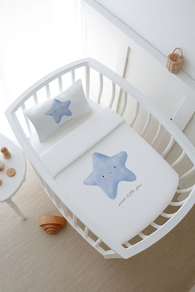 Tuğba Kuğu Pike Set - Pure Baby - Fluffy Blue Star - 60 X 100 cm