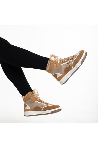 Kalapod Pantofi sport dama camel din piele ecologica si material textil Reveca