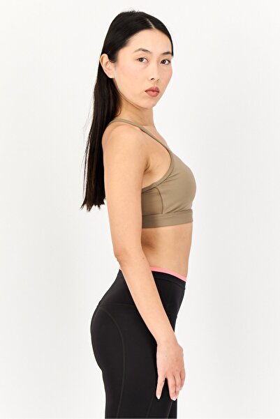 Puma Women Brand Logo Padded Sports Bra, Taupe