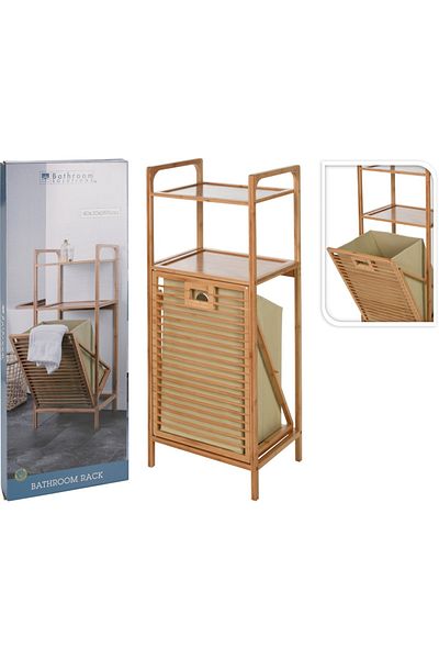 Gift Design Raft de baie cu coș de rufe – Bambus – 40x30x95 cm – Soluții pentru baie
