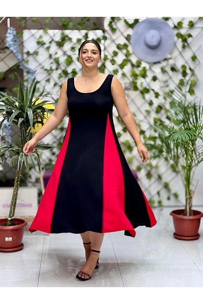 Punta Otantik Ms3122 Sleeveless Lapel Viscose Dress Black Red