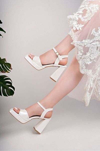 Lölük Moda Women's Angular Platform High Thick Heeled Wedding Dress Shoes
