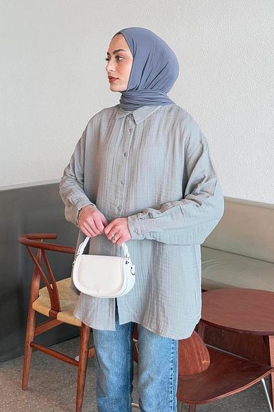 lamelif Muslin Hijab Shirt Gray