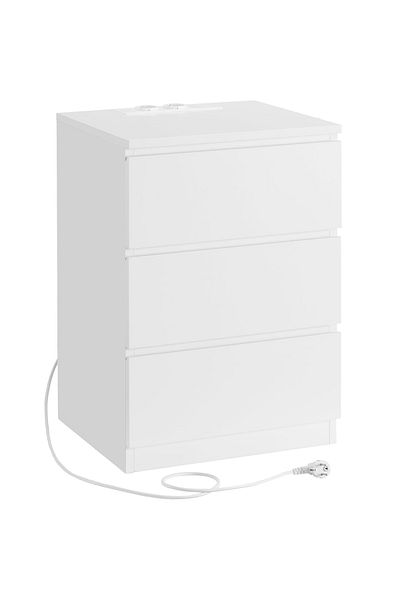 VASAGLE Noptiera Cu 3 Sertare, Din Pal, Cu 2 Prize Si 2 Porturi Usb, 40x35x59 Cm, Alb