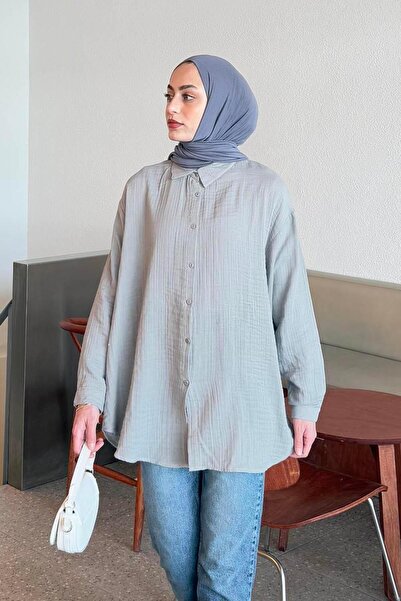 lamelif Πουκάμισο Muslin Hijab Γκρι